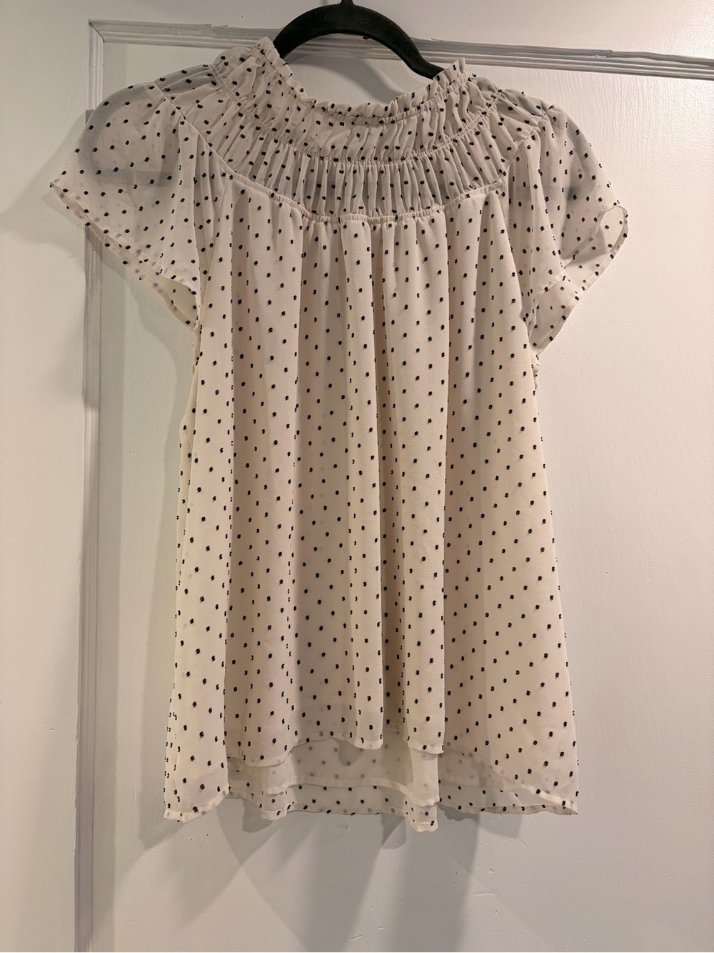 LOFT Cream Blouse with Black Polka Dots